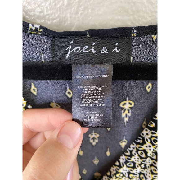 Joei & I Womens V-Neck Short Sleeve Printed Black Yellow Midi Dress M Polyester - Picture 3 of 6